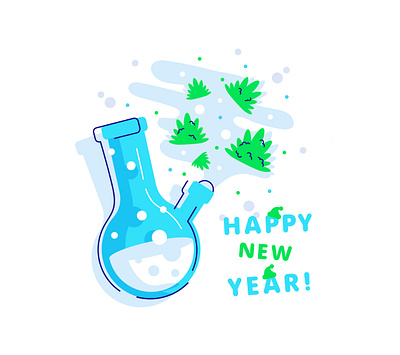 Happy New Year! bong branding design flat green happy holidays happy new year illustration legalize logo marijuana merry christmas merry xmas new year smoke typography vector weed