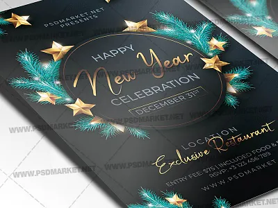 NYE Party Template - Flyer PSD christmas christmas 2020 christmas flyer christmas market christmas menu christmas vacation menu design menu set new year menu new year menu set xmas xmas menu set