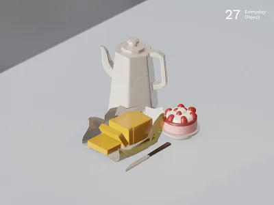 Still life | Everyday object 3d afternoon tea cake cheese dessert illustration kettle knife still life strawberry