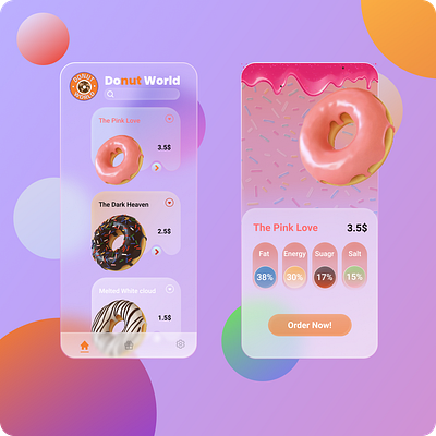 Donut World branding design donut donuts e commerce figma food glass illustration logo morphism ordering app ui ux