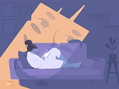 Shadow. adobe illustrator adobe photoshop books cats ebook face girl illustration illustrator ipad light monochromatic mystery pillow plant purple reading room shadow sofa