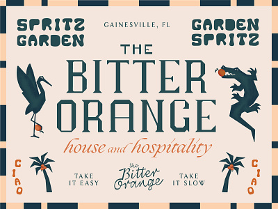 The Bitter Orange alligator branding florida gator hotel illustration italian type