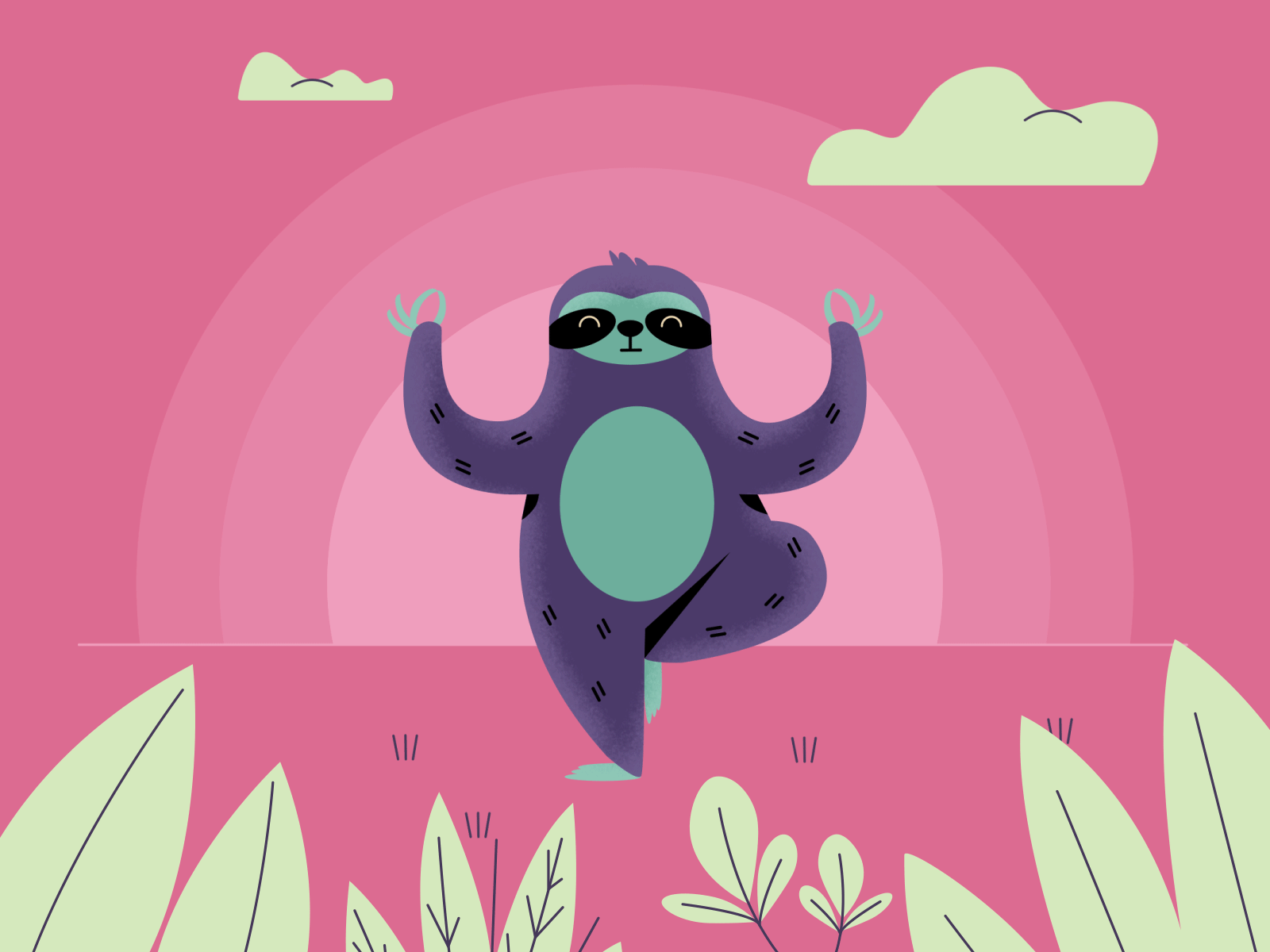 Yoga Sloth Yogi animation animento balance character animation character design chill happy illustration motion motion design motion graphics pink relax