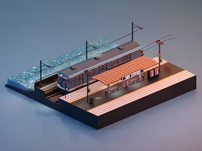 Train station blender blender3d blender3dart cycles cyclesrender design game design lowpolyart nightlight