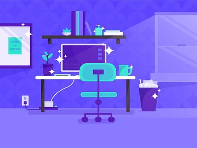 Clean Desk, Happy Life blue clean desk fresh illustration purple workspace