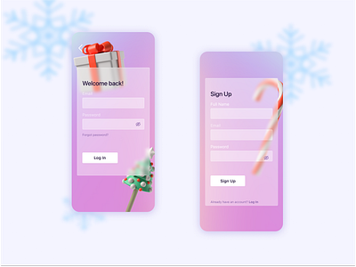 Christmas Gradient Sign Up and Log In Screens 3d christmas festive glassmorphism gradient holiday log in mobile app mobile design sign in sign up