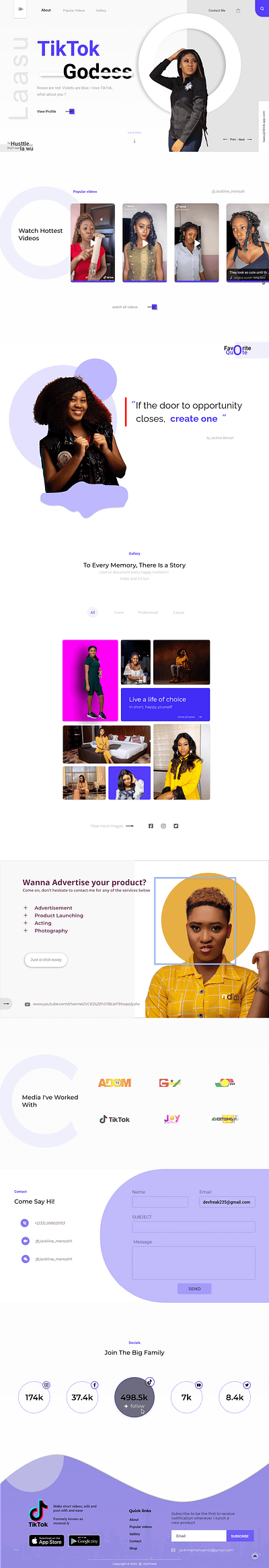 TikTok Influencer landing page design adobe xd business website landing page design devfreak ghana web design jackline mensah laasu ui web design website