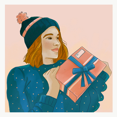 Woman with a gift christmas digital illustration gift illustration illustration art woman woman illustration woman portrait