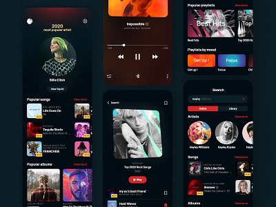 Music App - Concept app app design dark mode dark theme dark ui design design ui inspiration interface media player mobile app mobile interface mobile ui mobileui music music app music player playlist ui inspiration