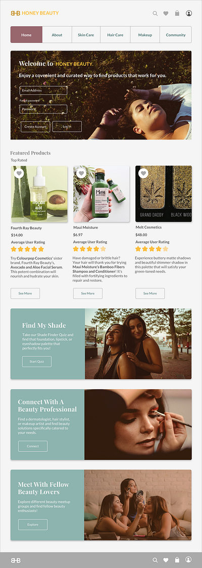 Honey Beauty - Log In design prototype sketch ui user experience design user interface design ux wireframe