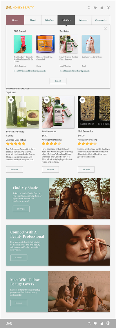 Honey Beauty - Hair Care Product Information design prototype sketch ui user experience design user interface design ux wireframe