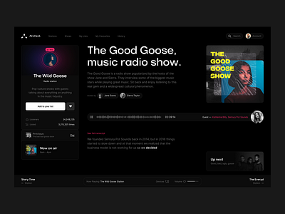Aircheck - Online Radio Concept add to list album album cover cover guest host live livestream music music app next online radio podcast previous radio station show song talk show ui design