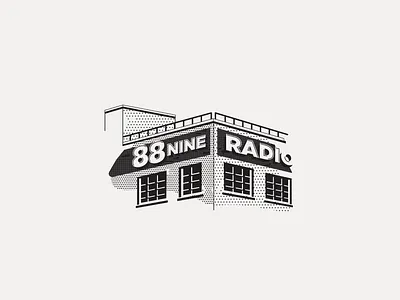 ---33/52--- 88.9 Radio Milwaukee black and white building design illustration monoline radio retro vector vintage