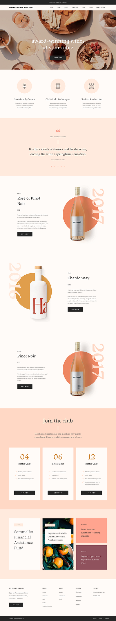 Tobias Glen Vineyard Website branding design