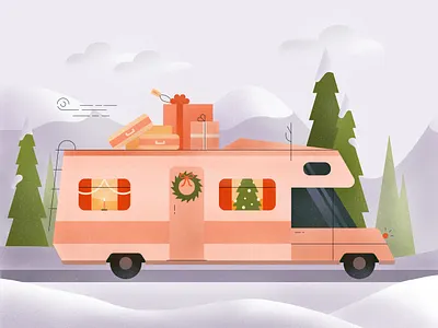 Christmas Camper Vacation camper christmas festive gifts holiday holidays illustration mountains retro roadtrip rv snow vacation