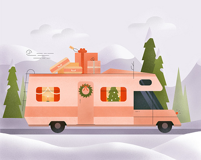 Christmas Camper Vacation camper christmas festive gifts holiday holidays illustration mountains retro roadtrip rv snow vacation