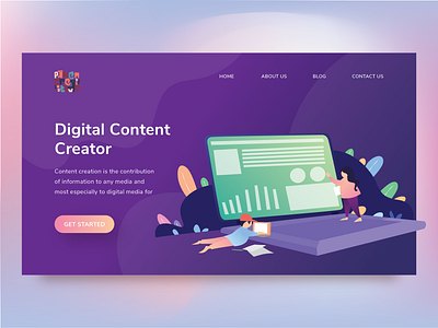 Explore 14 - Landing Page Digital Content Creator agency website content creator digital gradient color illustration landingpage marketing tools passion purple start up web design website