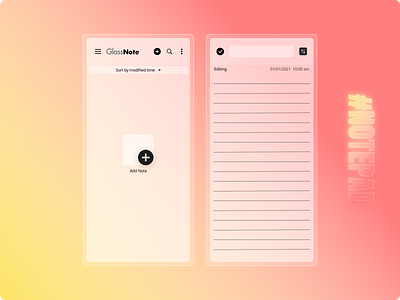 Glassmorphism Notepad app black figma glass glassmorphism gradient minimal notepad notes app red transparent ui ux yellow