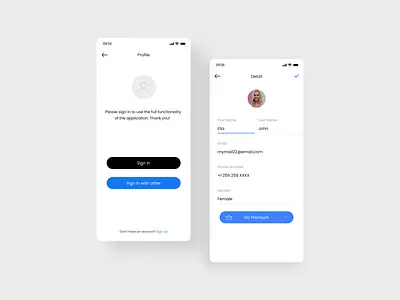 User Sign in & Profile Screen authenticate form log in profile profile page registration setting settings ui user user experience user interface ux