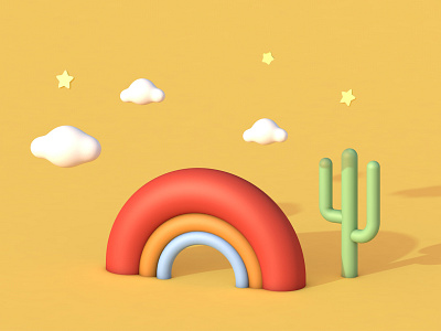 3d fun in c4d 3d 3d art 3d artist c4d c4dart cactus cute design design art fun happy art illustration rainbow vector