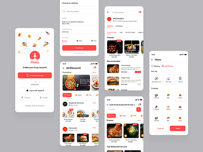 Food Delivery App app design application design application ui cards color design filters food app ui food delivery app food illustration foodapp interface login logo minimal design mobile app online food app restaurant app restaurant login ui ux