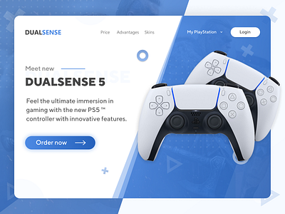 DualSense 5 Landing Page branding controller design dualsense gamepad gradient illustration landing landing page design minimal ps5 typography ui web