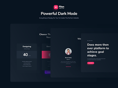 Filon Web UI Kit clean creative dark dark mode dark ui design flat kit landing minimal ui ui kit uikit uikits ux website