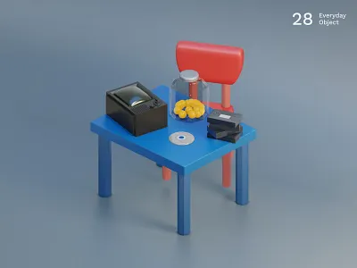 Still life 2 | Everyday object 3d cd chair illustration jar table tapes tv
