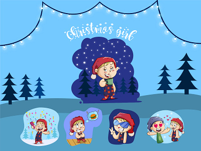 Christmas Girl Emoji Sticker Set character christmas cute design dribbble emoji emojiexperts expressions girl lovable set stickers