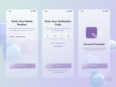 Verification Screen Glassmorphism app best shot best ui design california design figma glass glassmorphism interaction design mobile app design phone number ui uxdesign verification verification code