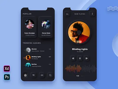 Music App Design adobe photoshop adobexd app app design graphic design minimal modern design music app ui designer ui ux design uidesign uiuxdesign ux design