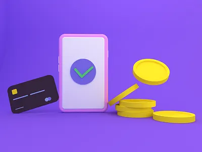 Cashless Payment 3D illustration 3d card cashless coin illustration phone