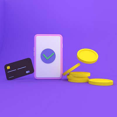 Cashless Payment 3D illustration 3d card cashless coin illustration phone