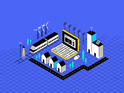 Community Infrastructure community connectivity fiber grid illustration infrastructure internet isometric power smart city technology