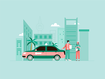 Taxi driver and passenger art design flat graphic design illustration illustrator ui 司机 在线打车 小场景