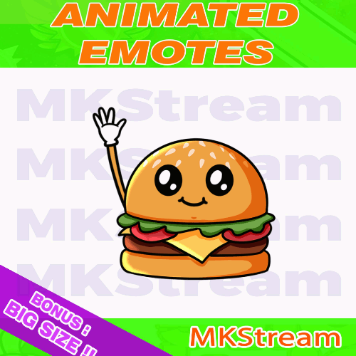 Twitch animated emotes cute burger waving hi gif animated animated emotes animation anime burger burger stickers cartoon cute cute burger design emoji emote emotes ham burger hamburger illustration sub badge twitch animated emotes twitch emotes waving