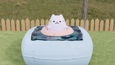 Cat pool party 3d art 3d artist art blender cat cat art cute cycles render illustration illustrator kawaii kawaii art kitten paddling pool pool party