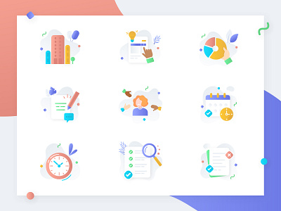 Icons Set Illustration app awesome building clock colorful cool creative custom document gradient icon icon set illustration illustration set minimal modern piechart ui vibrant