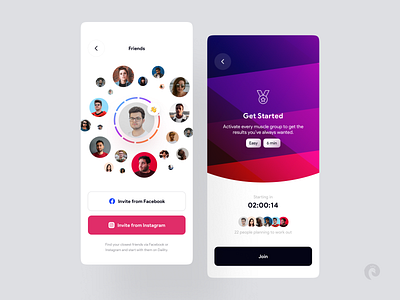 Daility 2 - Social screens :) app challenge clean colors design friend health instagram invite ios minimal mobile mobile app ui ui kit workouts