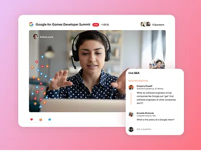 Hallo Live Event app branding card comment conference design event live present stream typography ui