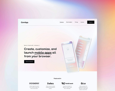 ComApp. Landingpage Webdesign clean design gradient graphic design minimal ui web
