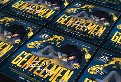 Gentlemen Party Flyer beard champagne club dance dj electro electronic flyer gentleman gentlemen gold golden guy invite man music night sexy suit umbrella