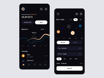 Cryptocurrency apps application dark ui dashboard design icon set illustration minimal minimalist sketch ui ux website