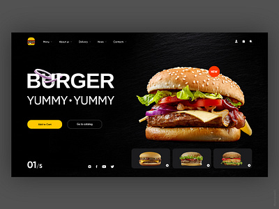 Design concept for burger «YUMMY • YUMMY» black burger design design site designforburger designforfood designfullscreen desktop food full screen illustration menu moscow red ui uidesign ux uxdesign white yummy