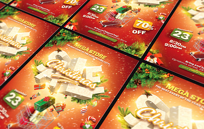Christmas Sale Flyer christmas claus deal discount flyer gift holiday new year offer promote red sale santa