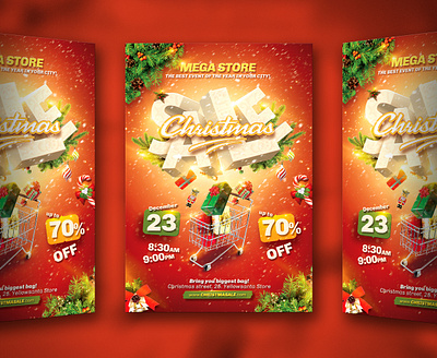 Christmas Sale Flyer christmas claus deal discount flyer gift holiday new year offer promote red sale santa