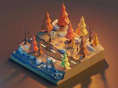 Scene #1 - Autumn Bliss 3d art blender blender3d design designer illustration lowpoly lowpolyart