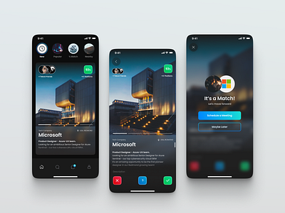 Linkedin Matching App blur clean ios jobs linkedin mobile social social media typography ui uiux ux