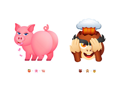 3 Emoji Challenge Part 1 3d challenge character chat emoji emoji set emoticon explosion fun gradients icon illustration minimal monkey peach pig sakura smile smiley sticker