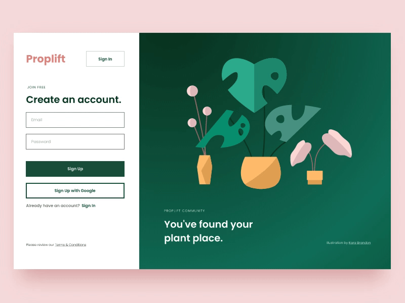 Sign Up Form | Proplift Plant Community animation dailyui dailyuichallenge design illustration interaction design ui ux